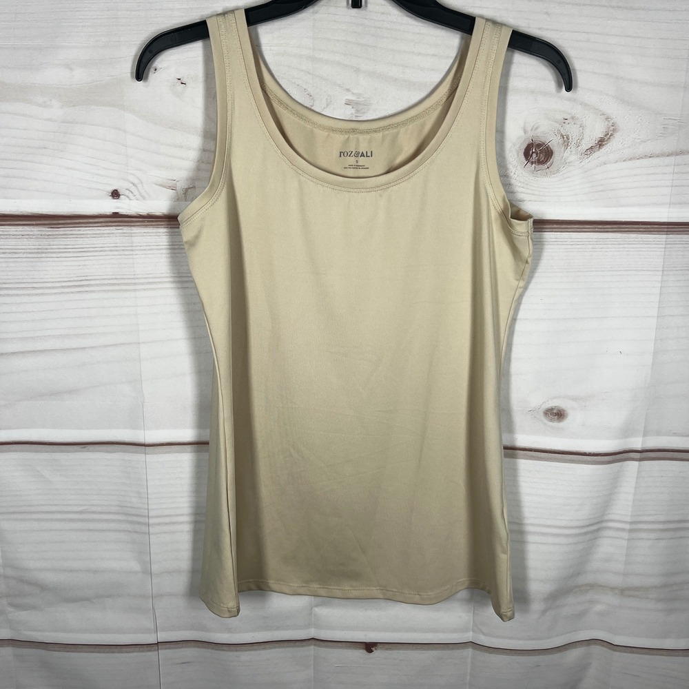 ROZ&ALI Tank Top Womens Small Beige Solid Scoop Neck Sleeveless Stretch Layering